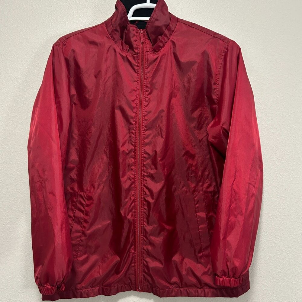 Totes Men's Jacket L Red Branded Zipper Pull Windbreaker Fleece Lined